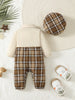 Two-Piece Baby Boy 1-24m Lapel Suspenders With Bow Gentleman Jumpsuit And Holmes Hat Spring And Autumn