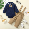 2PCS Baby Boy Clothes Infant Long Sleeves Bodysuit+Strap Pants Gentleman Outfit Birthday Party Wear for Toddler Boy 3-24 Months
